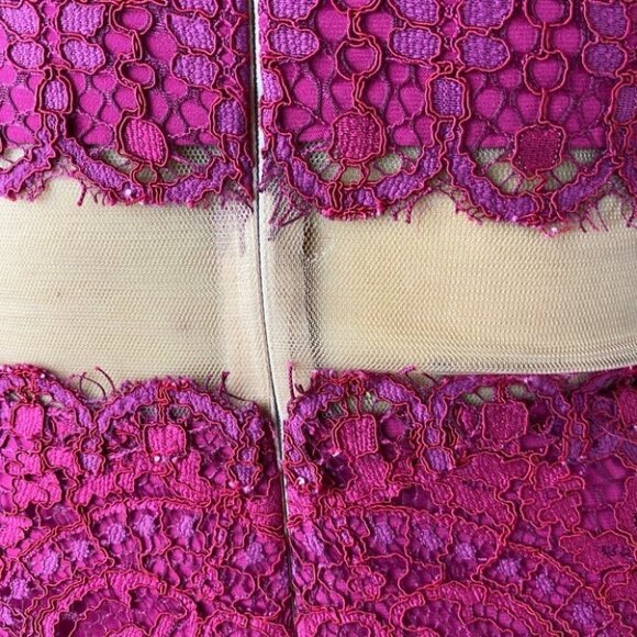 Marchesa Notte Deep Red Lace Sheer Dress $795 - Picture 10 of 12